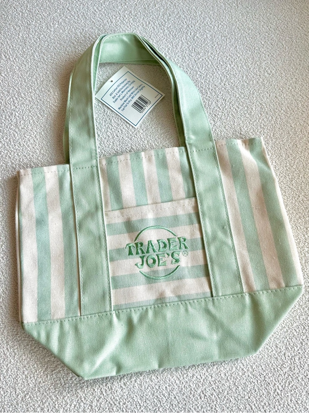 Trader Joe’s Striped Mini Tote Bag NWT Pastel Green